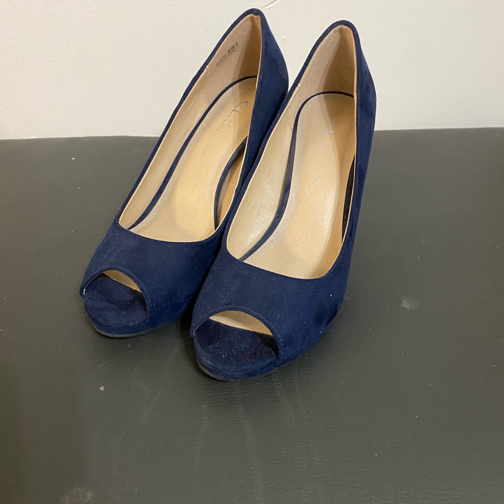 CL by Laundry Navy Peep-Toe Heels